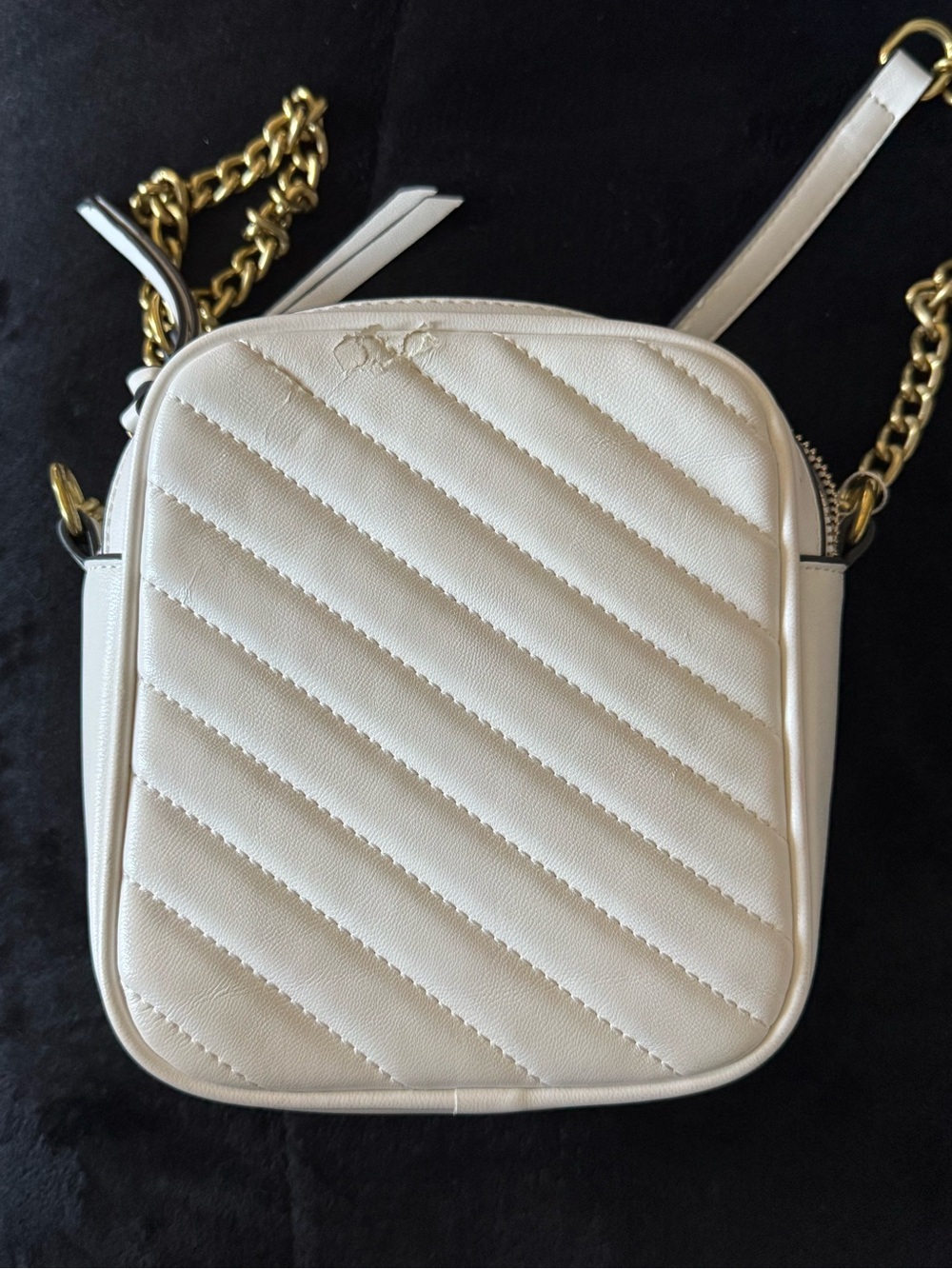 White Quilted Crossbody Bag with Gold Chain Strap